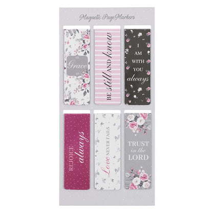 Magnetic Page Markers - Pink Roses (Set of 6)